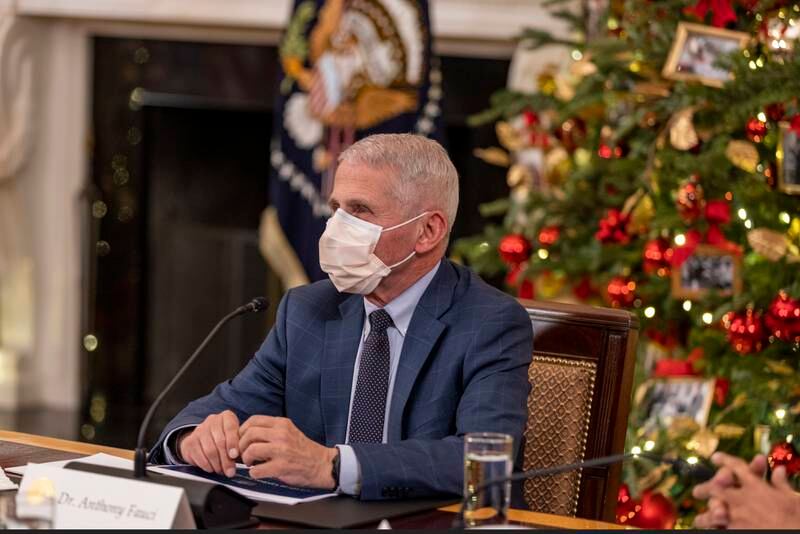Dr Anthony Fauci, chief medical advisor to President Joe Biden, attends a Covid-19 meeting at the White House. EPA