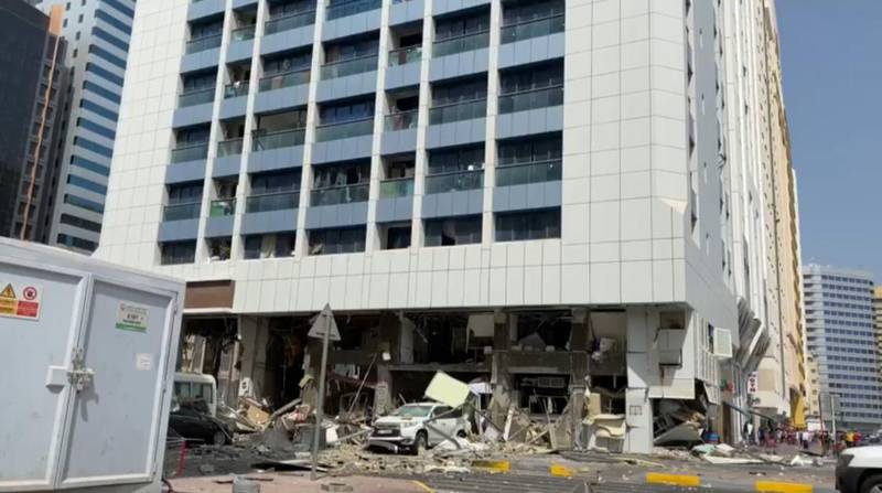 Police released this image of extensive damage to a building in central Abu Dhabi. Courtesy: AD Police