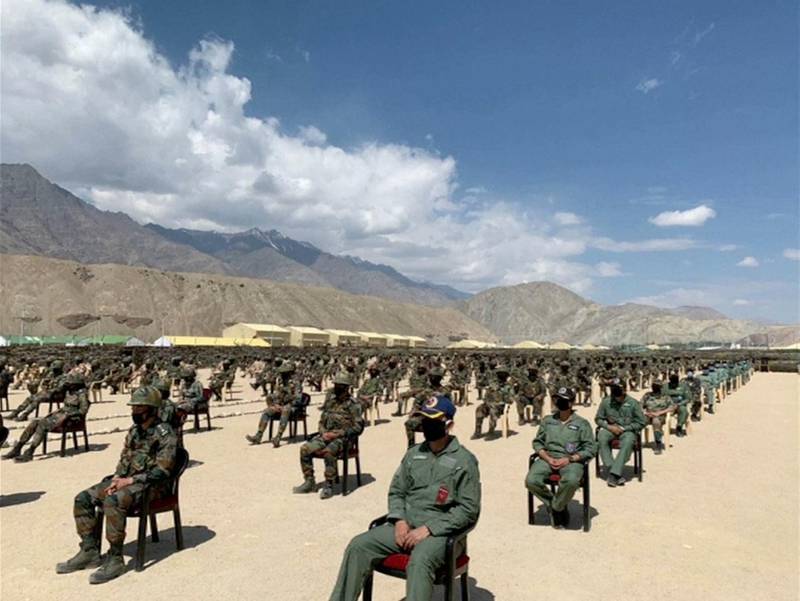 Indian soldiers await the arrival of Prime Minister Narendra Modi in Ladakh, India. Reuters