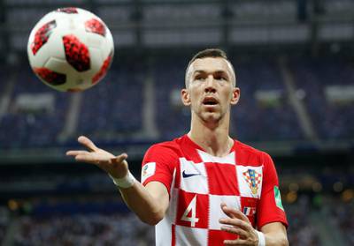 Croatia's Ivan Perisic gets the ball for a throw in during the final match between France and Croatia at the 2018 soccer World Cup in the Luzhniki Stadium in Moscow, Russia, Sunday, July 15, 2018. (AP Photo/Francisco Seco)