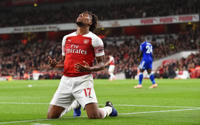 epa07762364 (FILE) - Arsenal's Alex Iwobi reacts during the English Premier League soccer match between Arsenal FC and Leicester City in London, Britain, 22 October 2018 (re-issued 08 August 2019). English Premier League side Everton FC is set to sign Nigerian winger Alex Iwobi from league rivals Arsenal FC for a reported transfer fee of about 40 million pounds (43 million euro), British media confirmed on 08 August 2019.  EPA/ANDY RAIN *** Local Caption *** 54720115