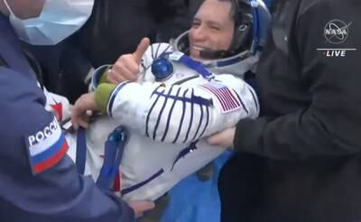 Nasa astronaut Frank Rubio is helped out of the Soyuz MS-23 space capsule after it landed in a remote area of Kazakhstan. Photo: Nasa