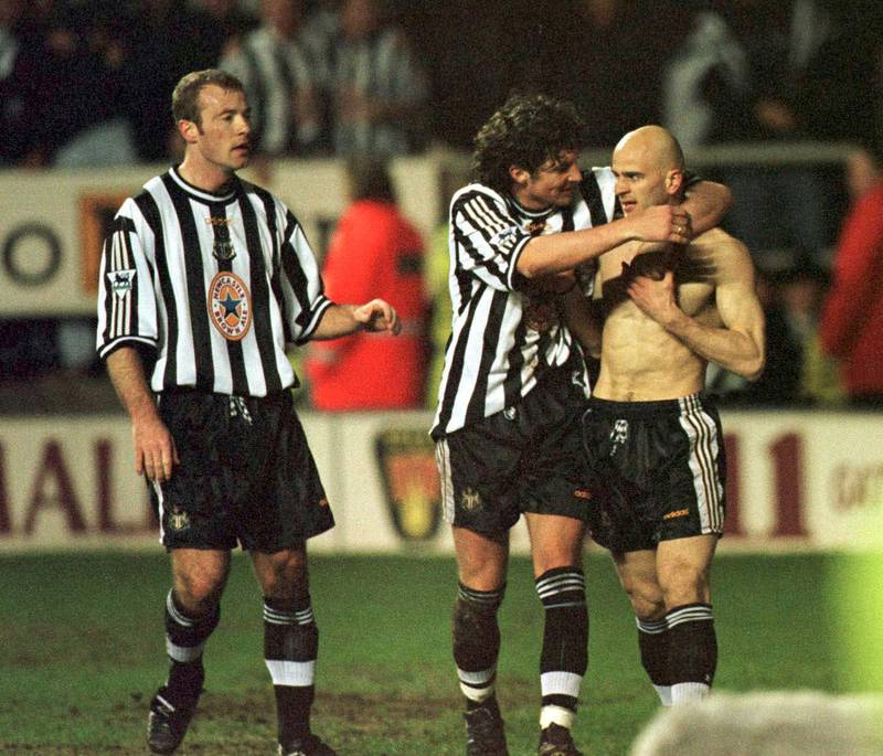 Newcastle v Bolton 17/1/98 Premiership Pic : Brandon Malone / Action Images Newcastle's Temuri Ketsbaia celebrates scoring the winning goal