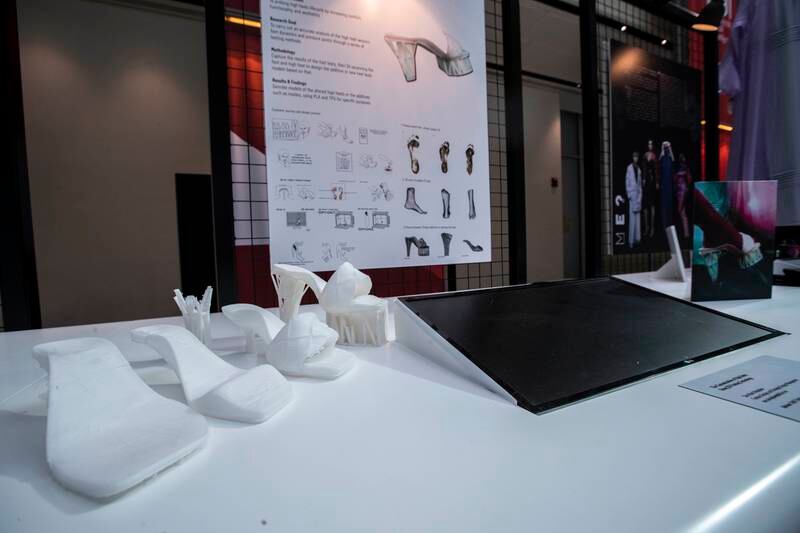 The Customisation of High Heels using 3D Printing Technology by Sara Nael Alnajadawi. The project uses a three-step process that includes pressure identification tests, scanning and 3D printing, to redesign a woman's pre-existing pair of high heels or create new, more comfortable ones. 