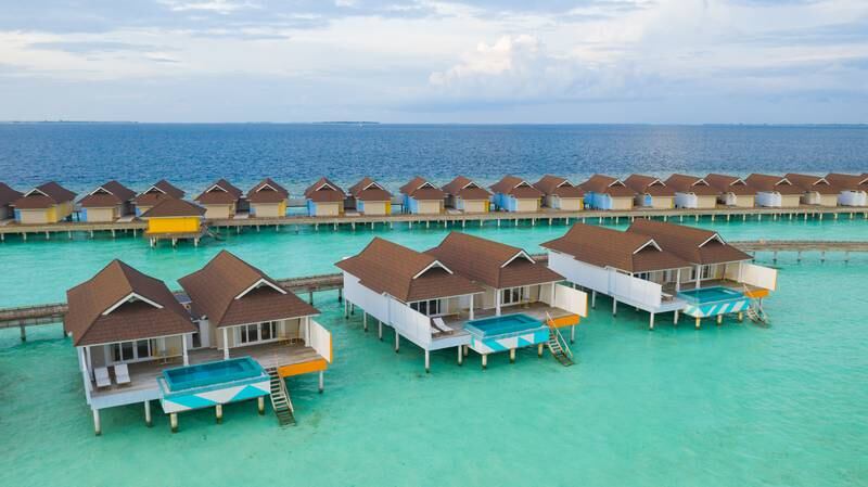 Two-bedroom overwater villas in the lagoon at The Standard, Huruvalhi Maldives. Photo: The Standard