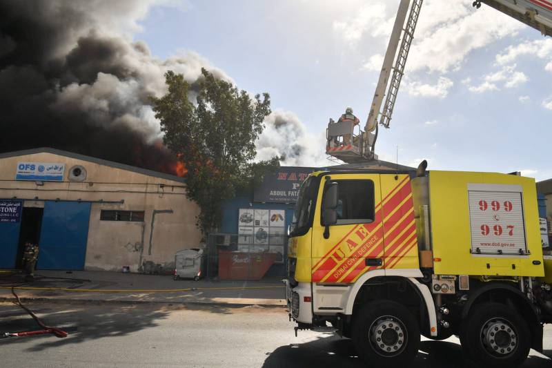 A fire swept through two warehouses in Dubai on Saturday. All photos: Dubai Civil Defence