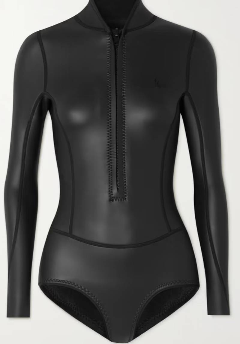 The eco-friendly Abysse Lotte one-piece by is made from black Japanese Yamamoto neoprene, with the lining made from recycled plastic bottles; Dh1,506.84, Abysse at netaporter.com. Photo: Net-a-Porter