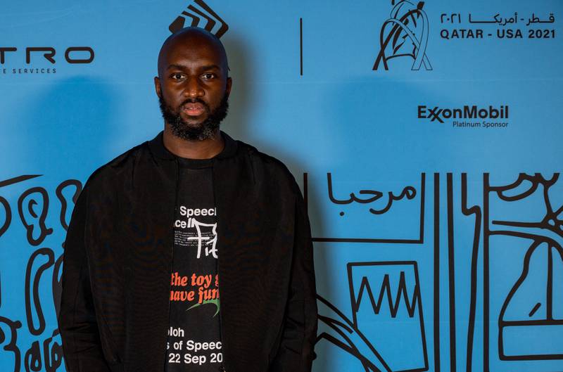 Virgil Abloh arrives at his exhibition at Doha Fire Station in Qatar's capital on November 4. AFP
