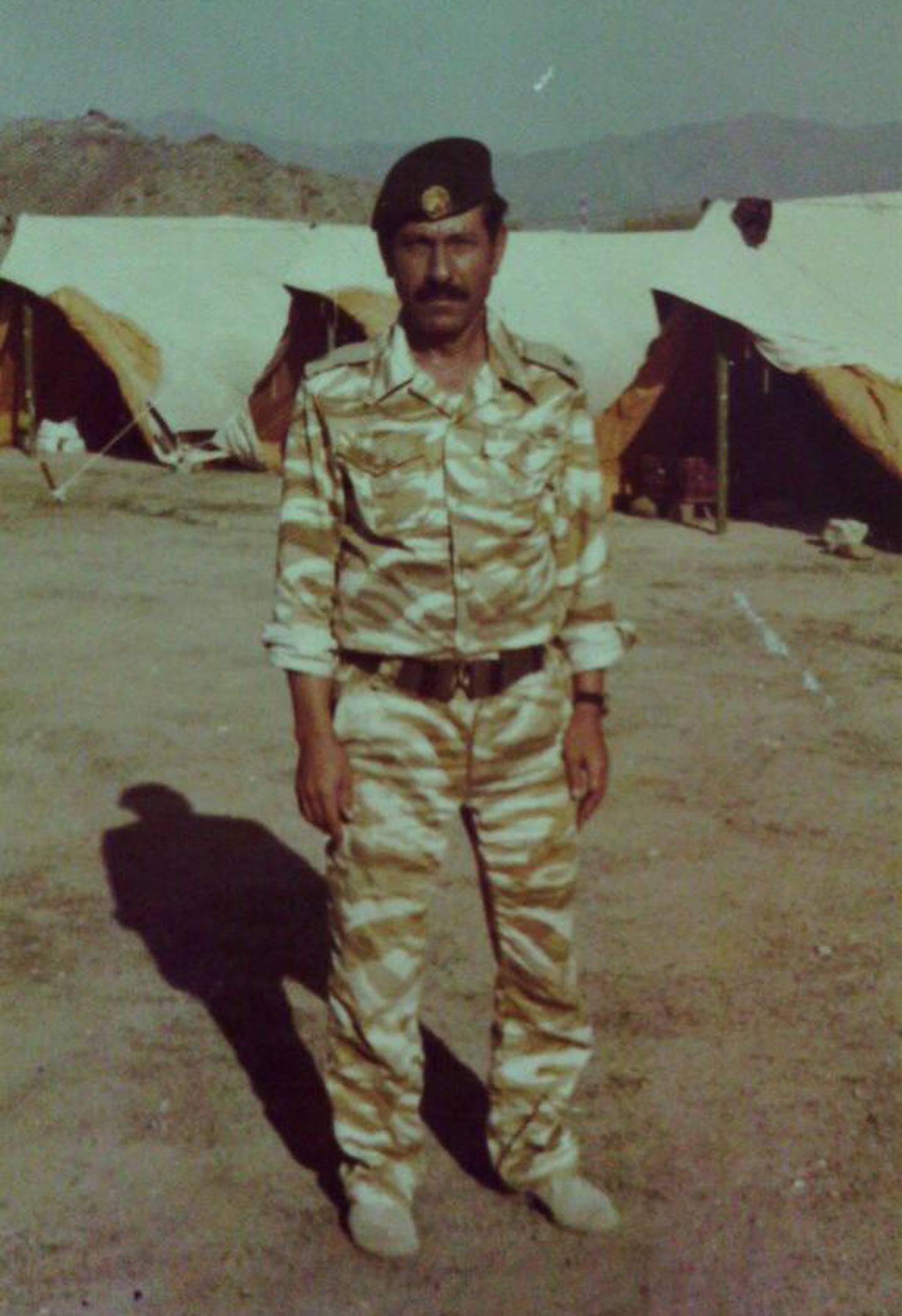 Majida’s father at Al Mirqab military camp in Sharjah in the late 60s or early 70s. Photo: Majida Obaid