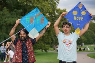People taking part in the Afghan kite-flying event wanted to spread a message of hope to those in Afghanistan