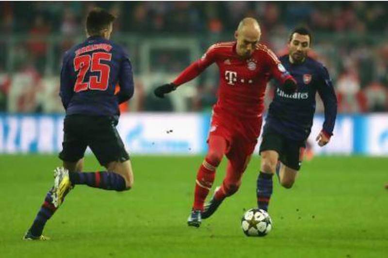 The gifted Arjen Robben, centre, is also one of Bayern Munich's most unpredictable players. Alexander Hassenstein / Getty Images