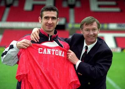 Eric Cantona, Manchester United's new signing, with manager Alex Ferguson.   (Photo by Malcolm Croft - PA Images/PA Images via Getty Images)