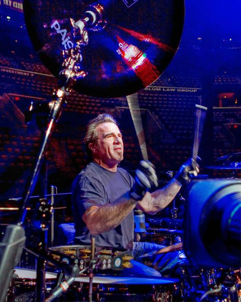 Drummer Tico Torres of Bon Jovi warms up before a show in Florida.