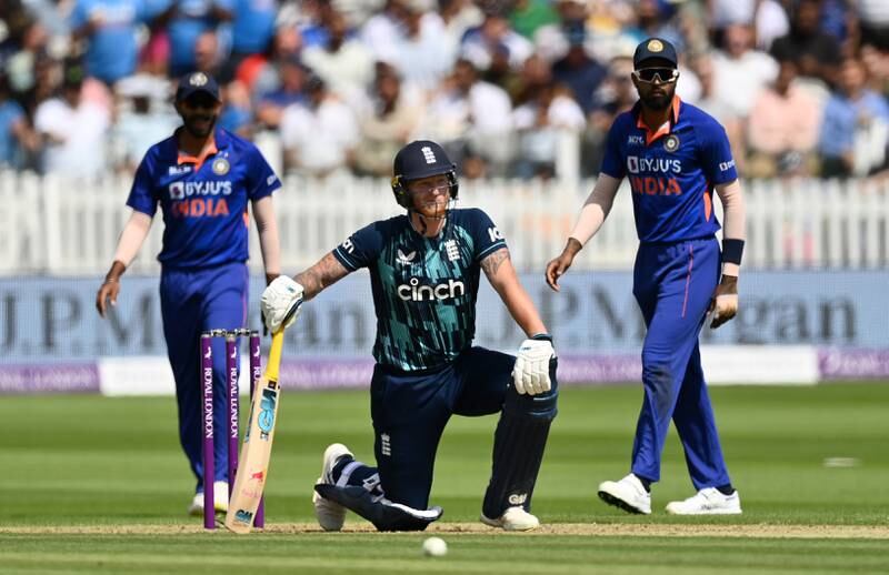 England all-rounder Ben Stokes after being given out lbw for 21 off the bowling of Yuzvendra Chahal. Getty