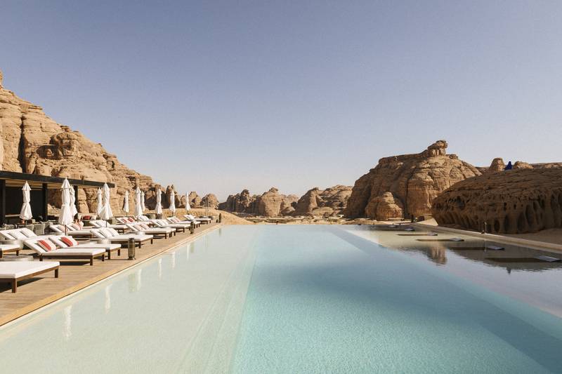 Luxury eco resort Habitas sits in an ancient oasis in the desert canyons of the Ashar Valley. Photo: Habitas Al Ula