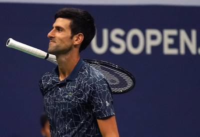 Novak Djokovic of Serbia reacts on court against Juan Martin del Potro of Argentina during their Men's Singles Finals match of the 2018 US Open at the USTA Billie Jean King National Tennis Center in New York on September 9, 2018. (Photo by TIMOTHY A. CLARY / AFP)