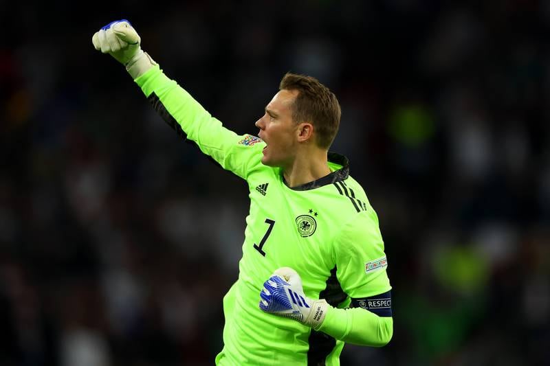 Manuel Neuer celebrates after Germany take the lead. Getty