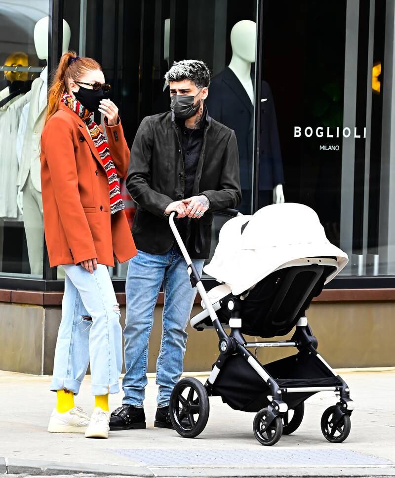 Gigi Hadid and Zayn Malik in New York in 2021, not long after their daughter, Khai, was born. Hadid paid tribute to her ex on Father's Day, despite a family dispute. Getty Images