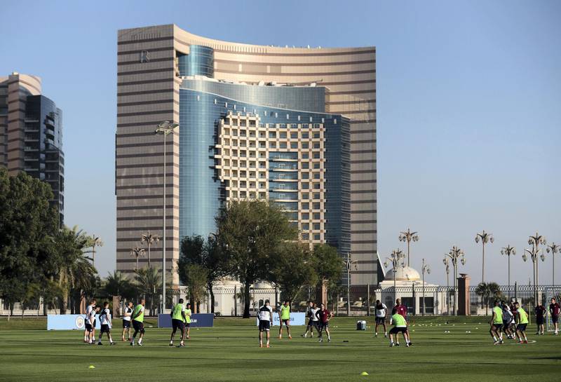 Abu Dhabi, United Arab Emirates - March 15th, 2018: Manchester City during a training session in Abu Dhabi. Thursday, March 15th, 2018. Emirates Palace, Abu Dhabi. Chris Whiteoak / The National