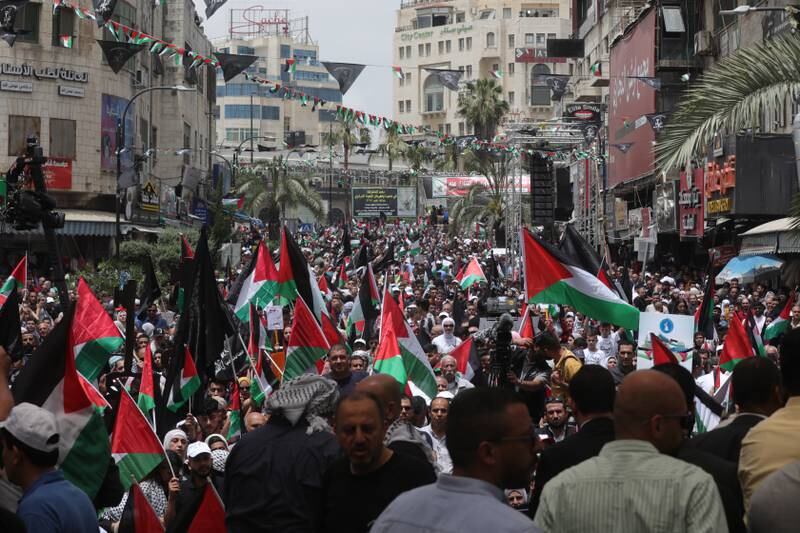 Israeli security forces were on high alert on Sunday after warnings by Hamas as Palestinians marked Nakba Day in places such as the West Bank city of Ramallah. EPA