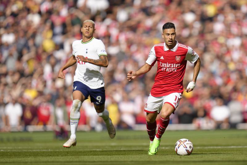 Gabriel Martinelli - 8, Hit a powerful strike that smashed the post in a performance that saw him constantly test compatriot Emerson Royal, who eventually got himself sent off. Got the ball to Xhaka for the Gunners’ third. Booked for a foul on Matt Doherty.

AP