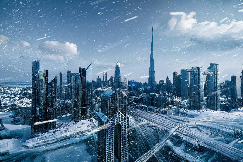 A shot of snowy Downtown Dubai.