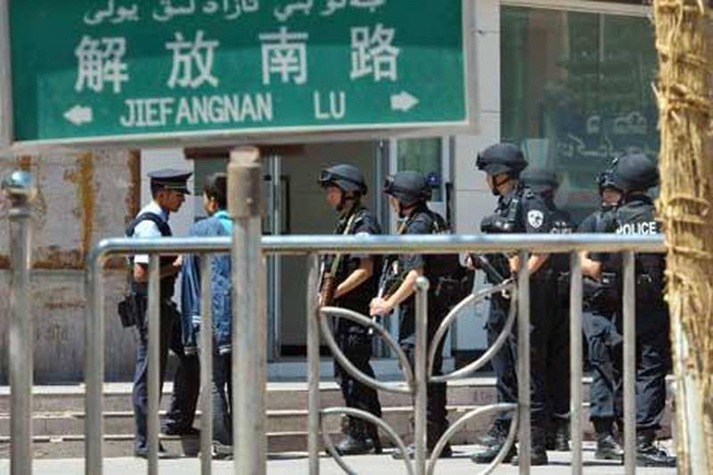 Chinese Special Police Corps in China's far-western Xinjiang region where Muslims have been barred from fasting.