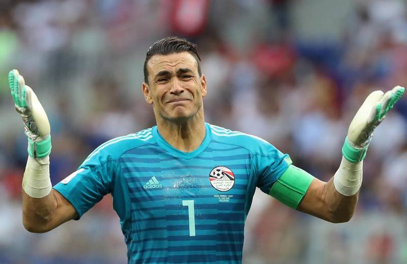 Essam El-Hadary, of Egypt, was 45 years and 161 days when he played against Saudi Arabia on June 25, 2018. He saved a penalty but his side lost 2-1. EPA