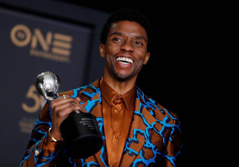 Chadwick Boseman poses backstage with his Outstanding Actor in a Motion Picture award for 'Black Panther' at the 50th NAACP Image Awards. Reuters