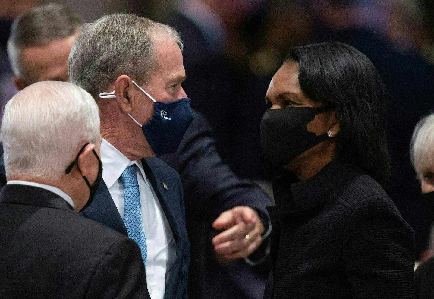 Former President George W Bush and former US Secretary of State Condolezza Rice attend the funeral of former Secretary of State Colin Powell, in Washington, DC on November 5, 2021. AFP