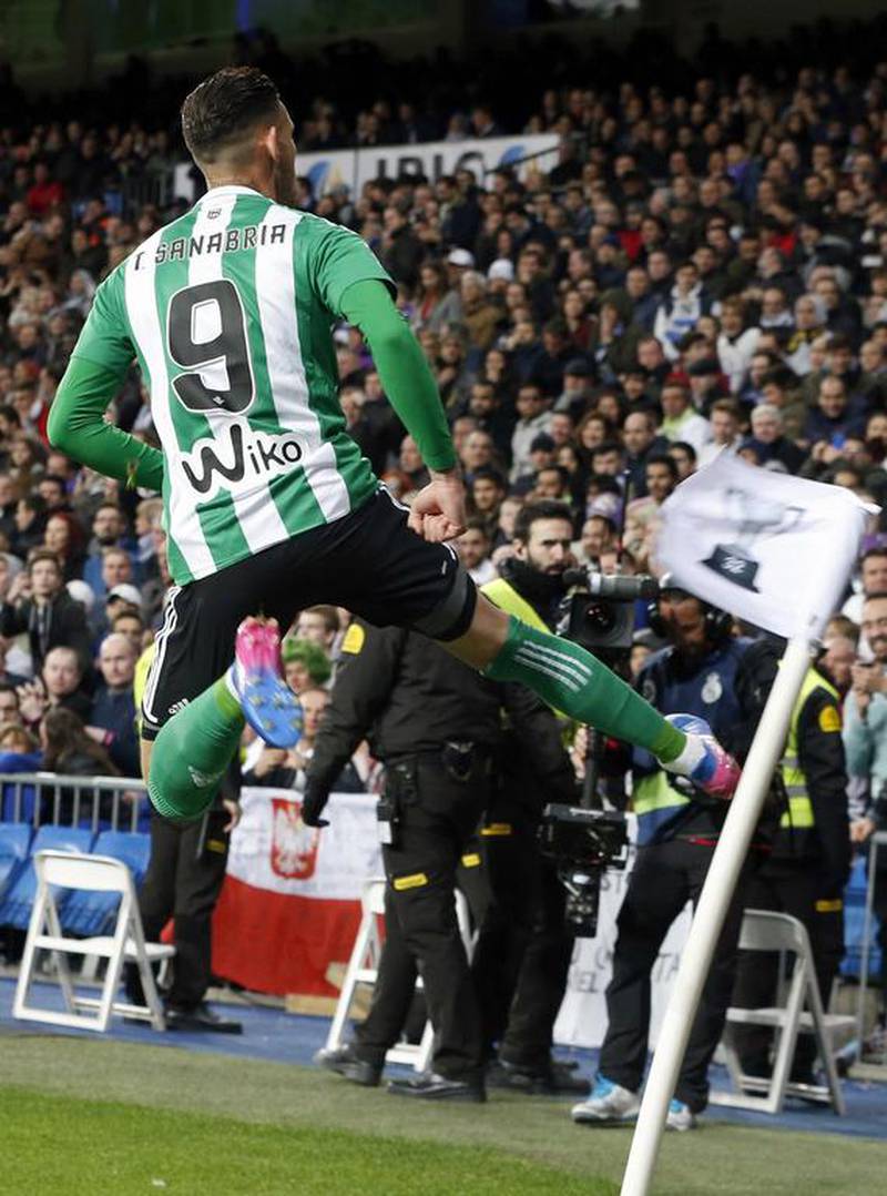 Antonio Sanabria of Betis celebrates after scoring against Real Madrid. JJ Guillen / EPA