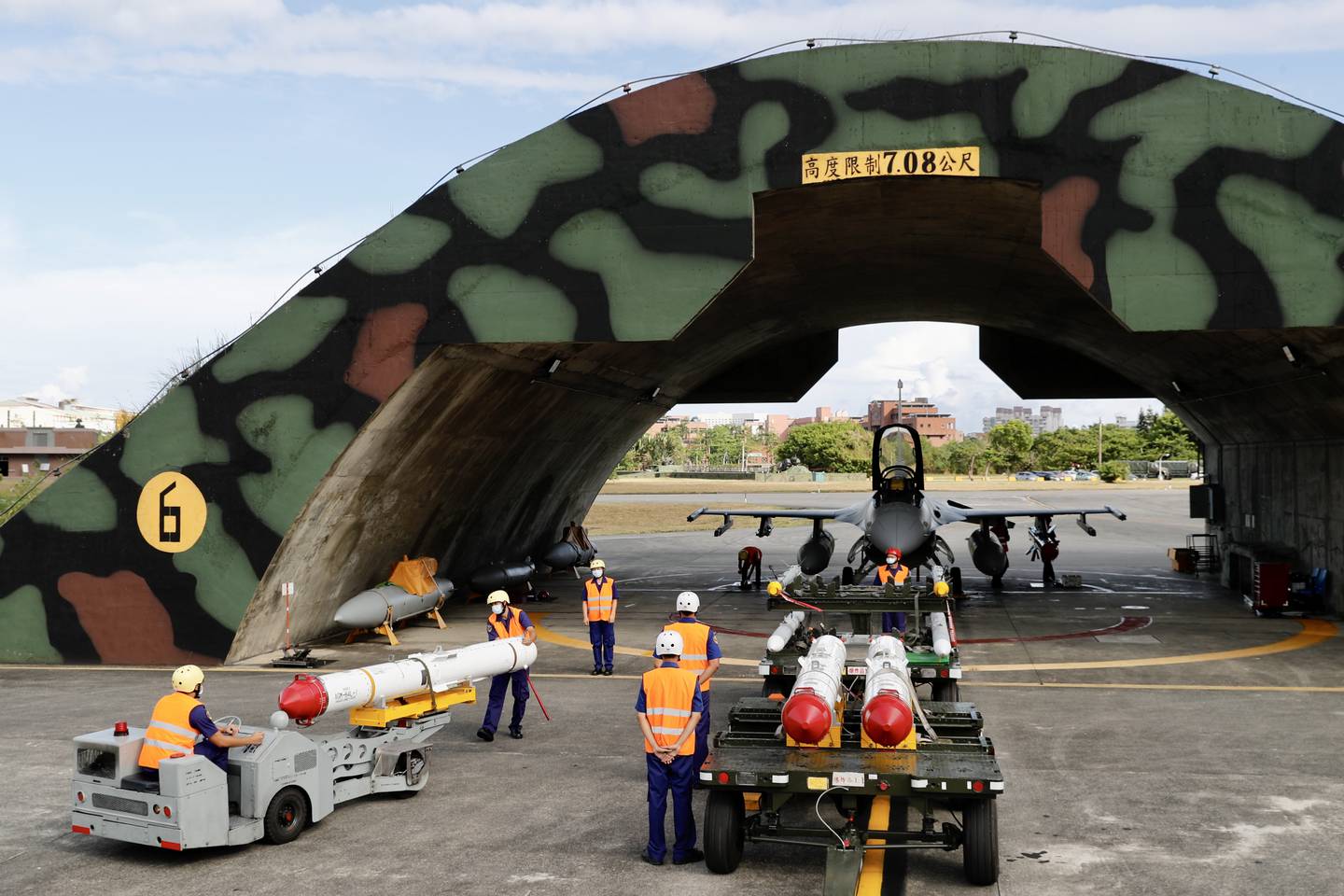 Taiwanese Air Force personnel perform combat readiness missions inside the air base in Hualien, Taiwan, last month. EPA