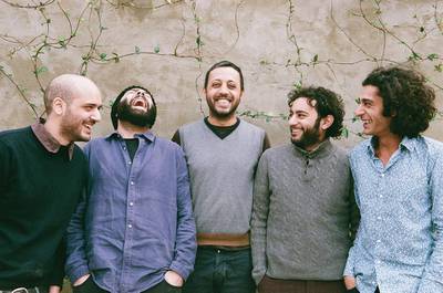 Formed by Iraqi oud player Khyam Allami,right, in 2012, Alif also features, from left, Palestinian Tamer Abu Ghazaleh, Bashar Farran and Khaled Yassine of Lebanon, and Maurice Louca of Egypt. Courtesy Tanya Traboulsi