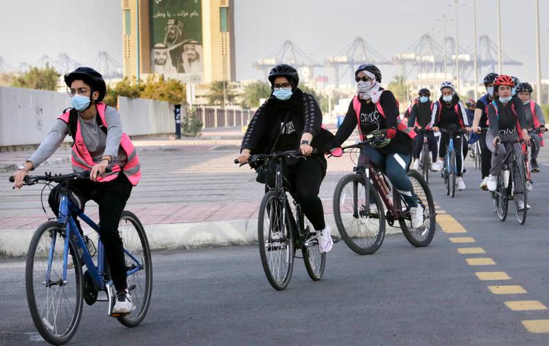 With Saudi women stepping up in sports such as Formula Three car racing, football and tennis, members of the Brave women's cycling team are visible advocates for their sport on the streets of Jeddah. AP
