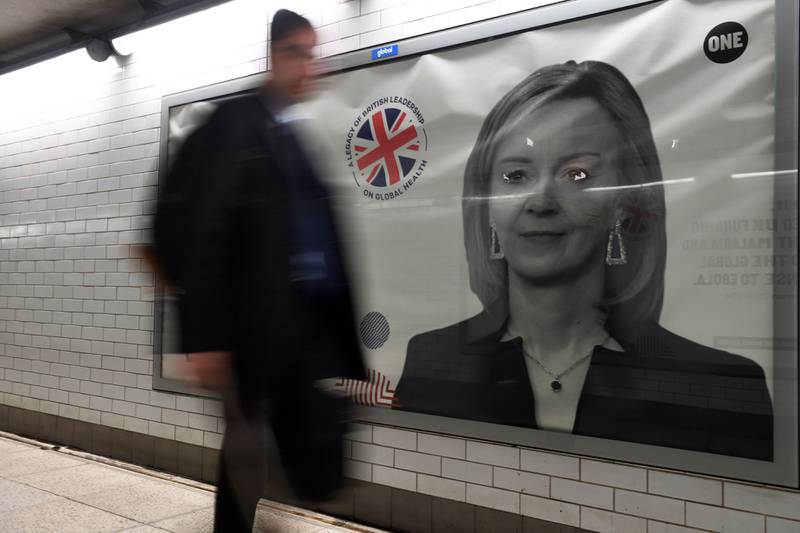 A billboard of Liz Truss, the departing prime minister, in London. Bloomberg