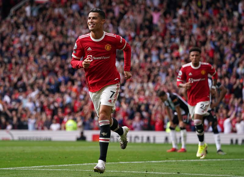 Cristiano Ronaldo celebrates scoring Manchester United's first goal. Getty