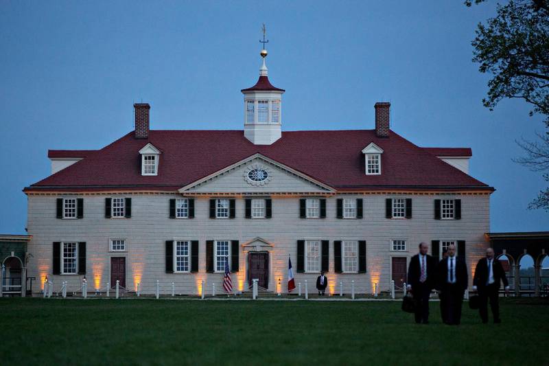 A view of the mansion at the Mount Vernon estate of first US President George Washington during a dinner between US President Donald Trump and French President Emmanuel Macron in Mount Vernon, Virginia, USA, on April 23, 2018. Andrew Harrer / EPA