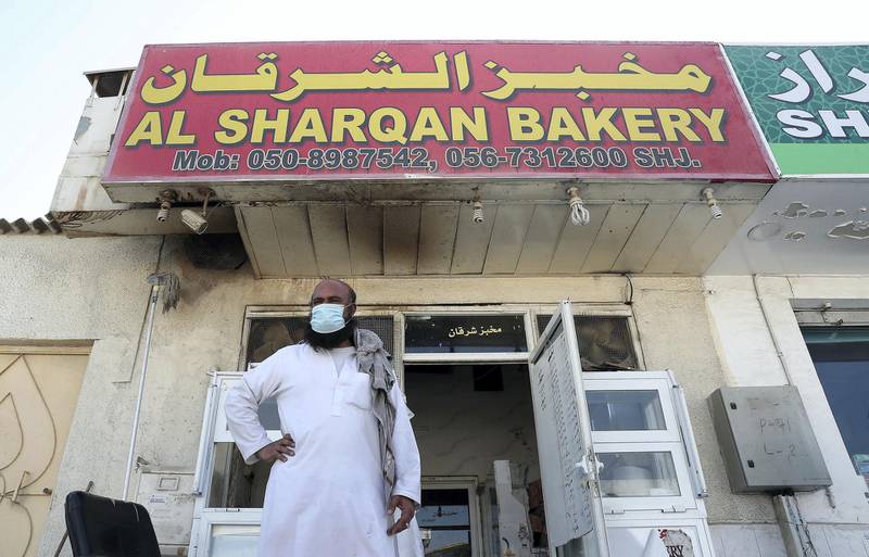 SHARJAH, UNITED ARAB EMIRATES , September 28 – 2020 :- Shamshu Deen from Afghanistan owner of Al Sharqan bakery in Al Qadisiya area in Sharjah. Sharjah government began moving single men out of a family neighbourhood on Monday after reports that some of them intimidated women and their families. (Pawan Singh / The National) For News/Online/Instagram. Story by Anna