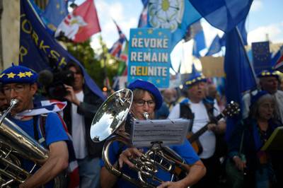 Pro-EU protesters gather outside the Houses of Parliament. Getty Images