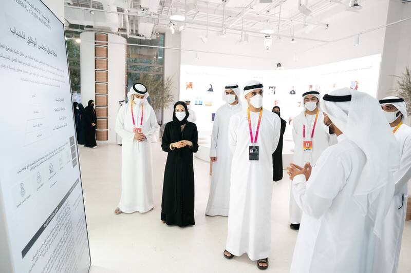Sheikh Khaled bin Mohamed, a member of the Abu Dhabi Executive Council and chairman of the Abu Dhabi Executive Office, visits Expo 2020 Dubai on Saturday. All photos: Wam