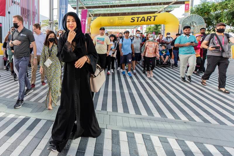 Ms Al Hashimy at the start of the walk, at the world's fair. Photo: Expo 2020 Dubai.
