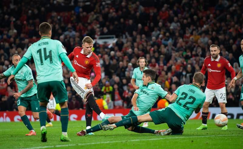 Scott McTominay scores the winning goal in stoppage time. EPA