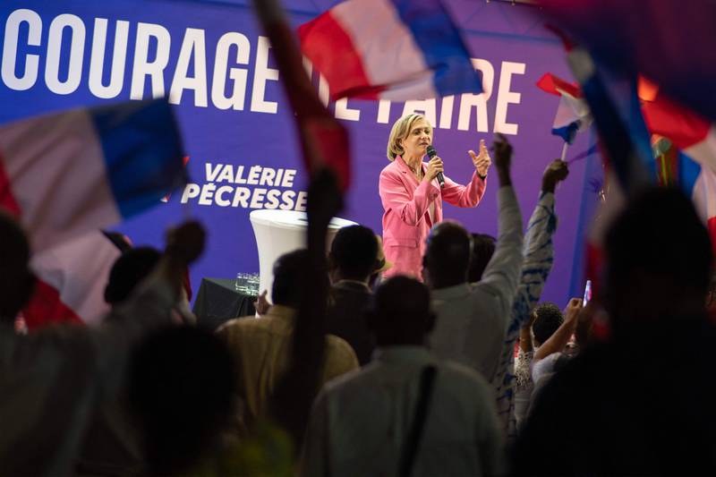 Les Republicains presidential candidate Valerie Pecresse delivers a speech on the campaign trail in the French Caribbean island of Guadeloupe. AFP