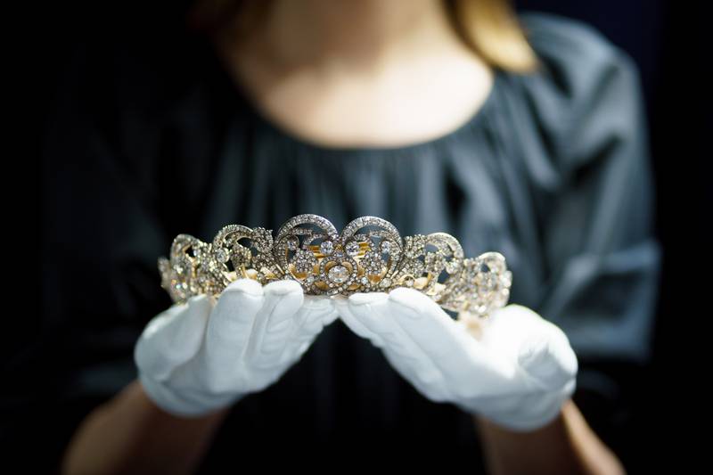 The Spencer Tiara worn by Diana, Princess of Wales on her wedding day, is on display at Sotheby's, London, as part of the UK's largest exhibition of tiaras in 20 years. PA