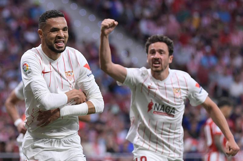 Sevilla forward Youssef En-Nesyri celebrates scoring a goal against Atletico Madrid. AFP