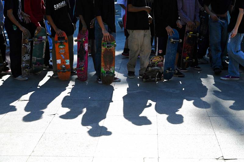Skateboarders participate in the Manila event. AFP