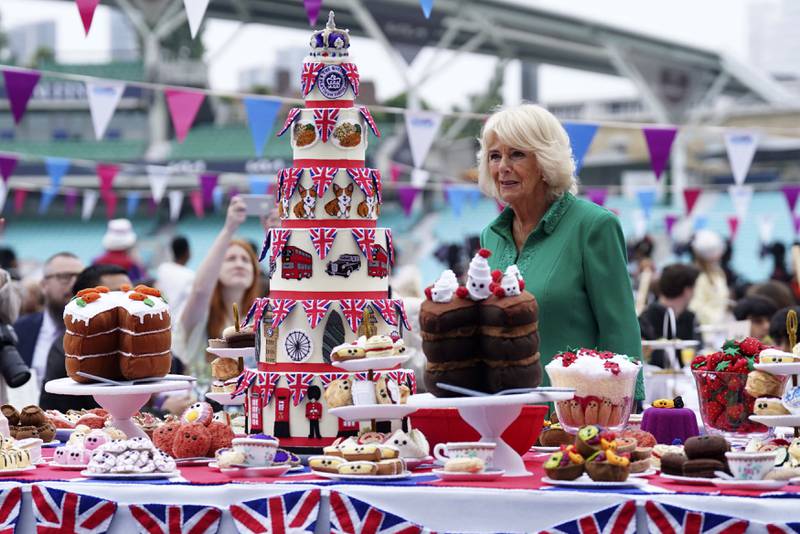 Camilla, Duchess of Cornwall, arrives for the Big Jubilee Lunch at The Oval cricket ground. AP Photo