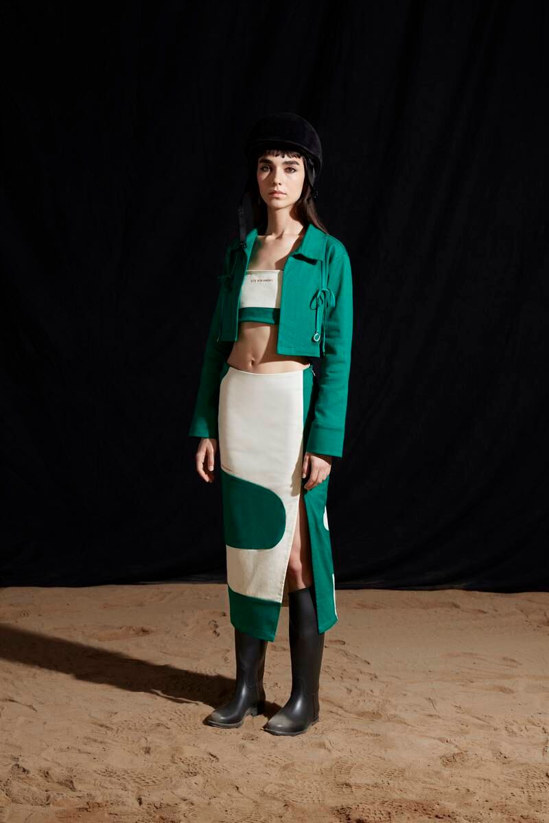 A look inspired by the graphic shapes on jockeys' silks.