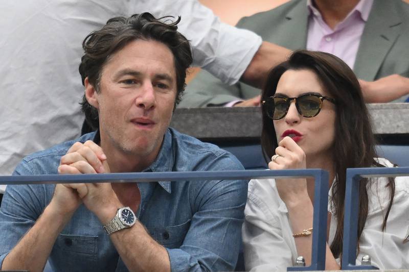 Actor Zach Braff and Anne Hathaway at the US Open final in New York. AFP