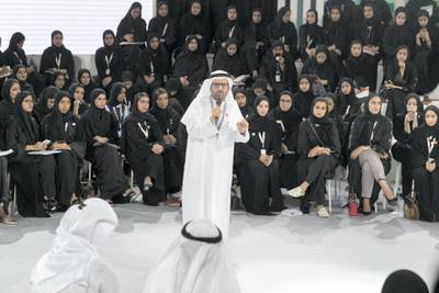 ABU DHABI, UNITED ARAB EMIRATES - OCTOBER 08, 2018. HE Dr. Ali Rashid Al Nuaimi speaks at the Majlis in Mohammed Bin Zayed Council for Future Generations sessions, held at ADNEC.(Photo by Reem Mohammed/The National)Reporter: SHIREENA AL NUWAIS + ANAM RIZVISection:  NA